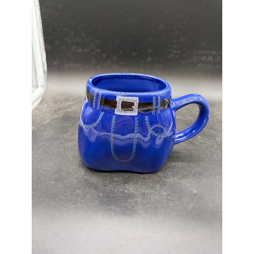 Vintage Blue Jeans Denim Pants Shaped Ceramic Coffee Mug Novelty Belt Pockets